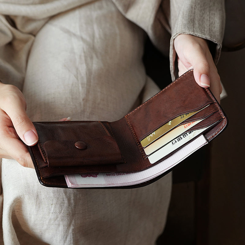 Retro Tanned Leather Folding Multi-card Slot Wallet