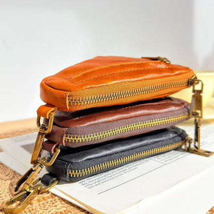 Retro Handmade Leather Key Bag Zipper Leather Wallet
