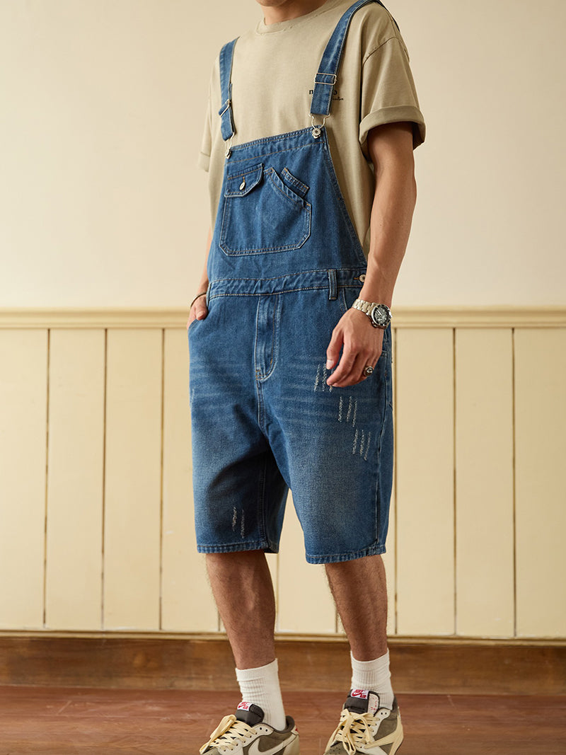 Retro Style Denim Multi-Pocket Overall Cargo Pants