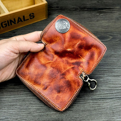 Retro Handmade Leather Zipper Key Wallets