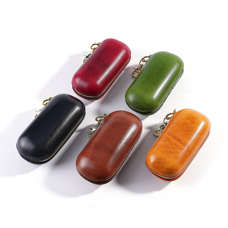 Retro Leather Zipper Glasses Case