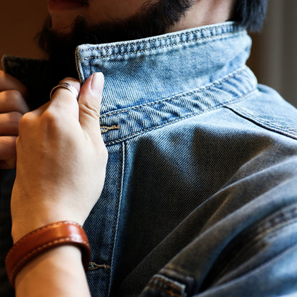Vintage Washed Denim Shirt Work Jacket