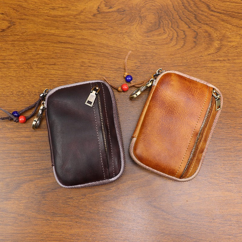 Retro Handmade Leather Zipper Card Wallet