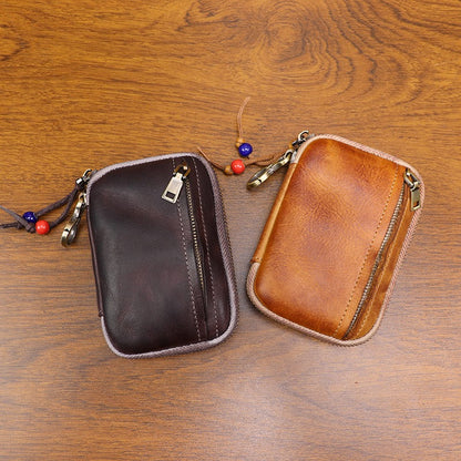 Retro Handmade Leather Zipper Card Wallet