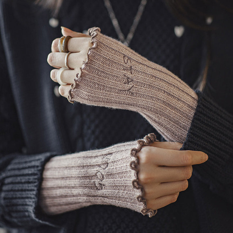 Retro Thick Wool Gloves Warm Long Arm Knitted Sleeves