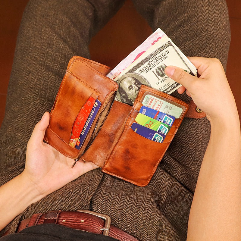 Retro Handmade Leather Zipper Card Wallets
