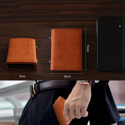 Retro handmade frosted leather wallet for men and women, 3-fold style multifunctional business clutch