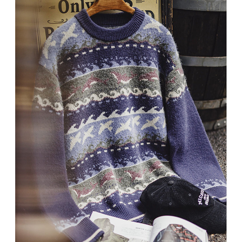 Retro Fair Isle Sweater Round Neck Knitted Sweater