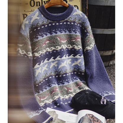 Retro Fair Isle Sweater Round Neck Knitted Sweater
