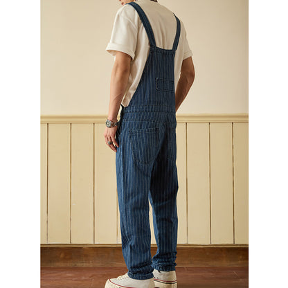 Retro Denim Casual Multi-Pocket Jumpsuits Overall
