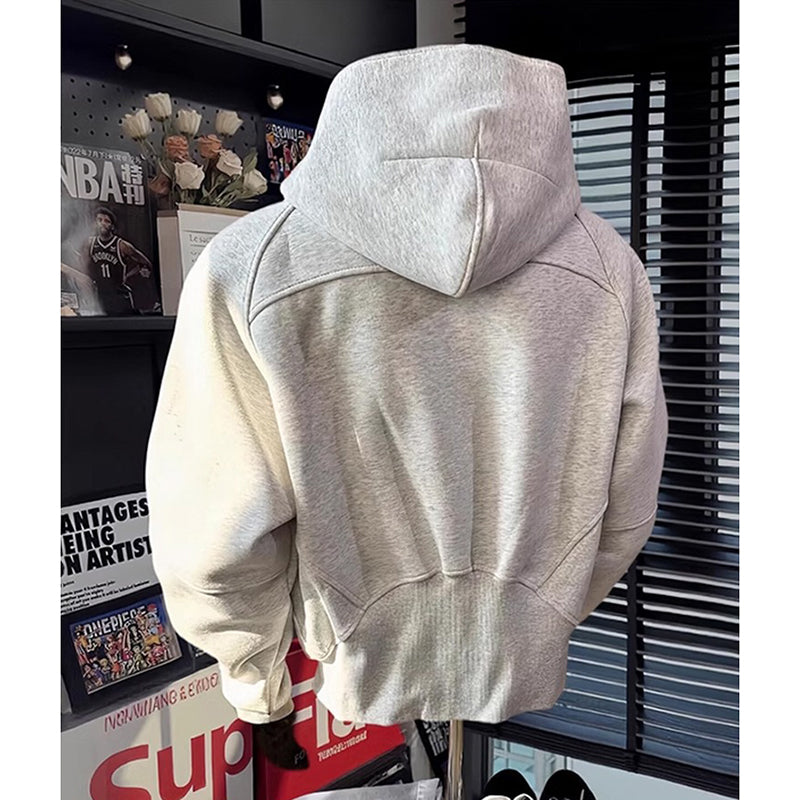 Retro Half Zipper Hood Outwear