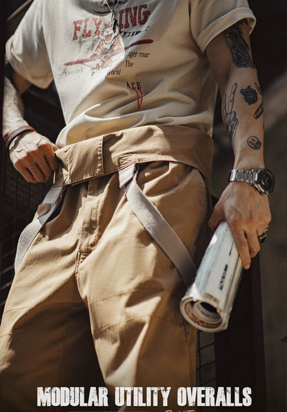 Retro Loose Straight Overalls Casual One-piece Suspender Trousers