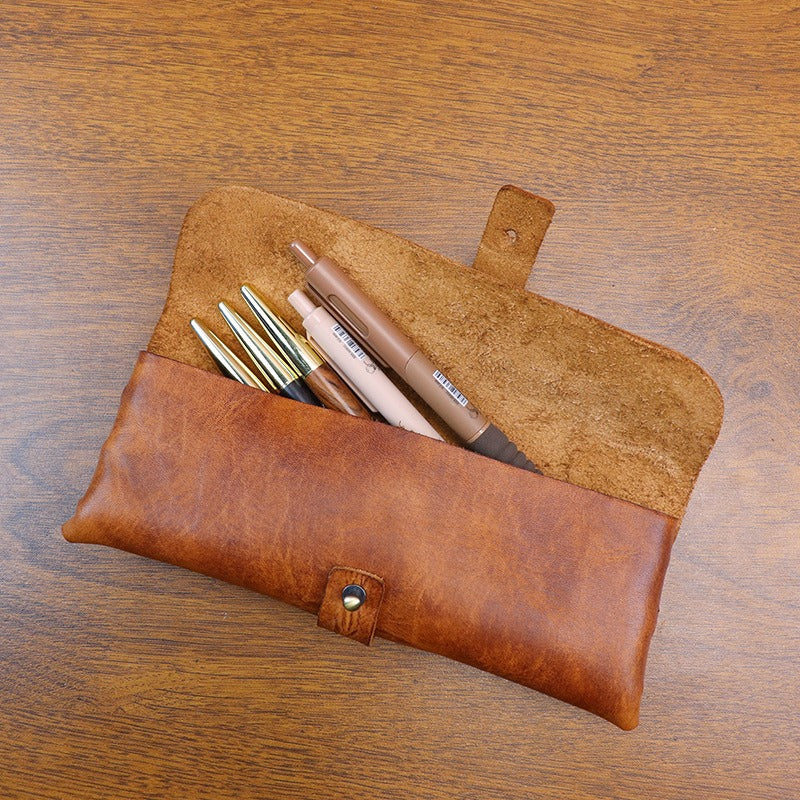 Retro Handmade Leather Pencil Case Glasses Case