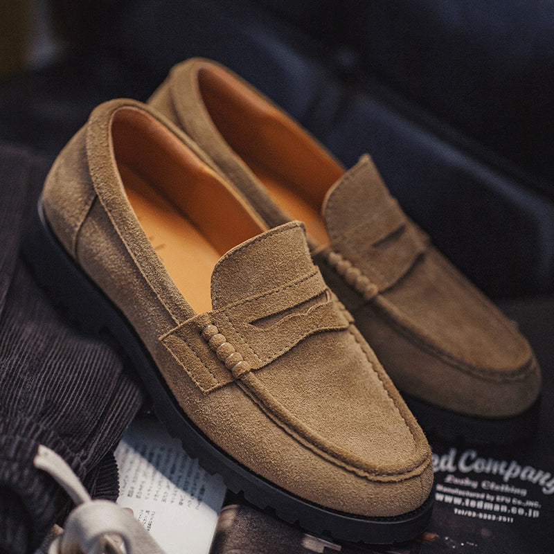 Retro Leather Lacing Anti-slip Soft-soled Suede Loafer