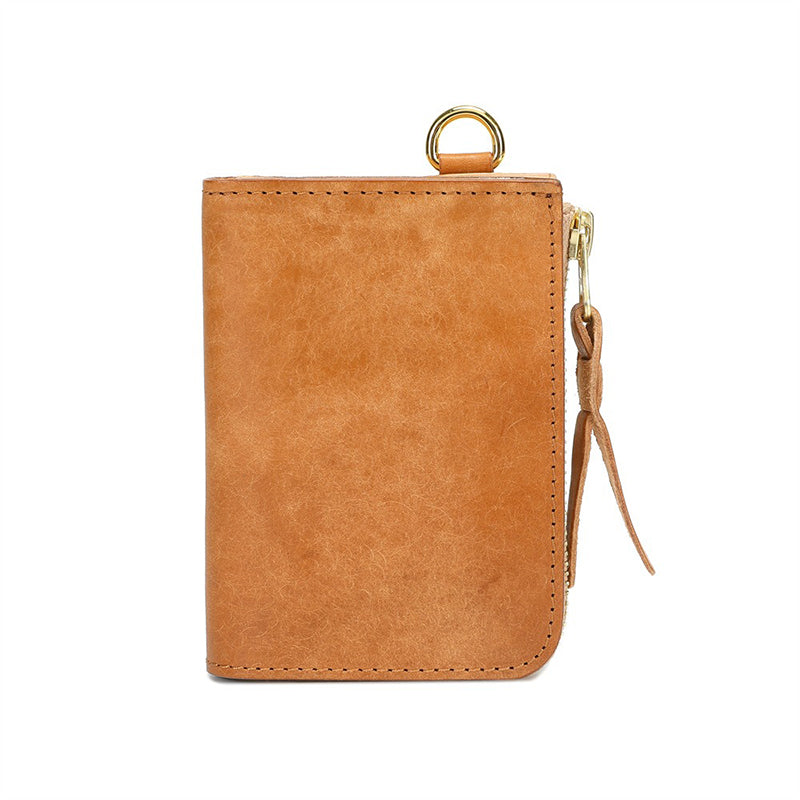 Retro Handmade Tanned Leather Short Zipper Wallet