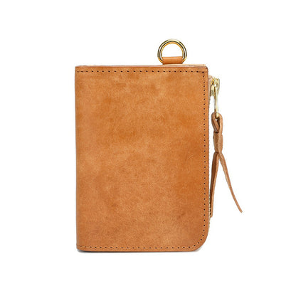 Retro Handmade Tanned Leather Short Zipper Wallet