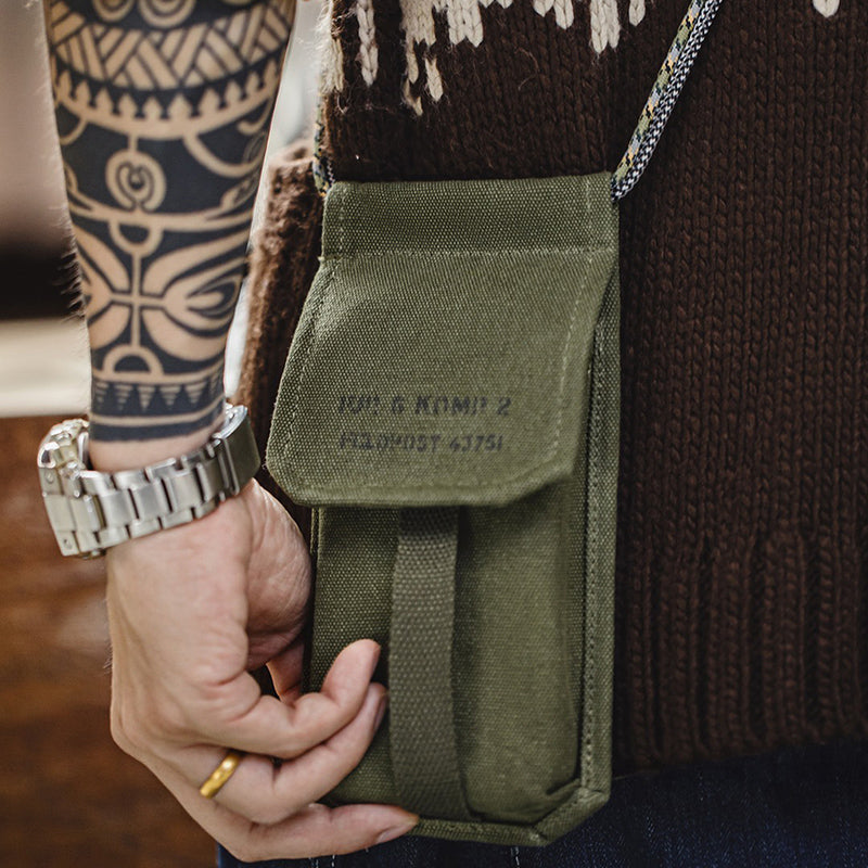 Retro Mini Phone Bag Military Green Canvas Crossbody Bag