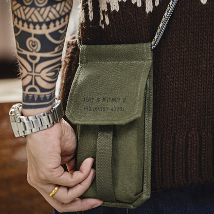 Retro Mini Phone Bag Military Green Canvas Crossbody Bag