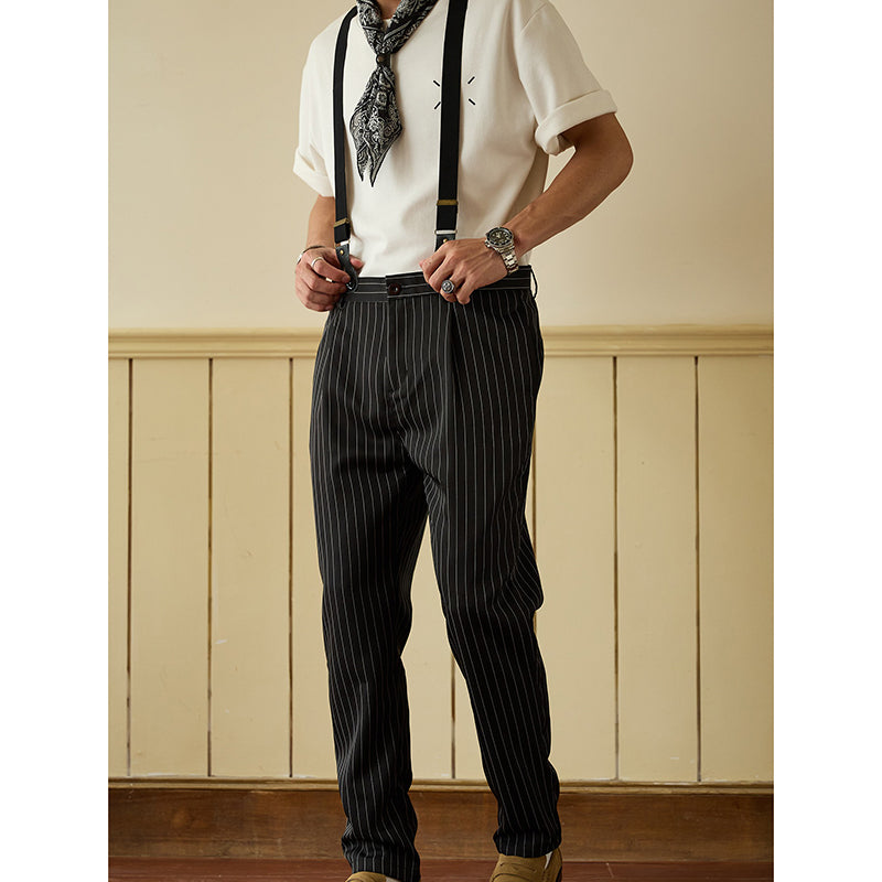 Retro Style Casual Stripe Overall Cargo Pants