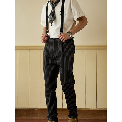 Retro Style Casual Stripe Overall Cargo Pants