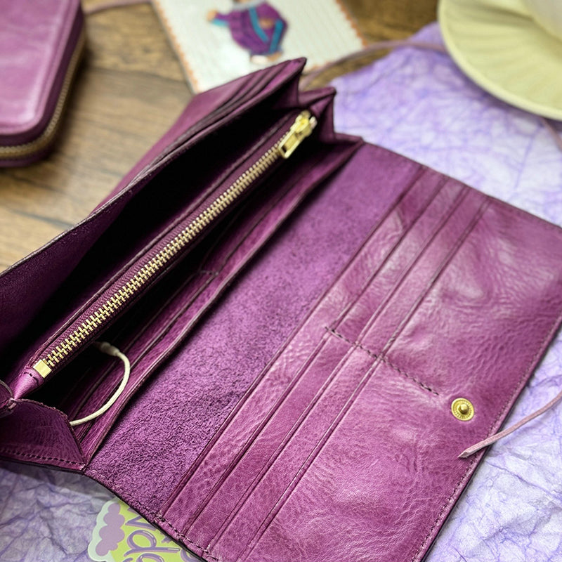 Retro Handmade Leather Purple Wallets Card Holders