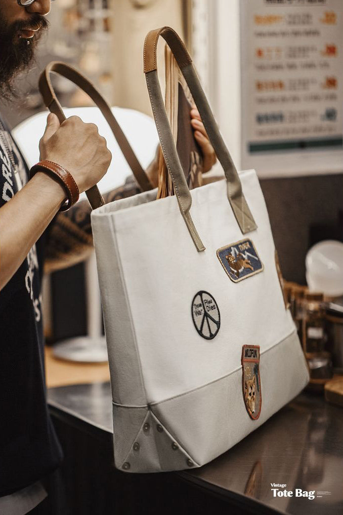 Retro Stamp Embroidery Tote Bag Handbag