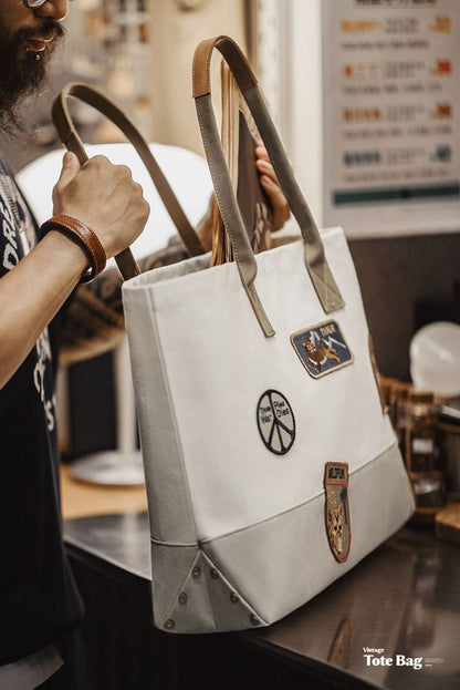 Retro Stamp Embroidery Tote Bag Handbag