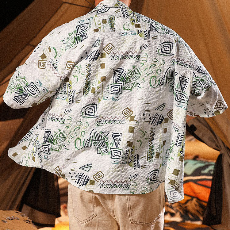 Retro Hawaiian Beach Loose Breathable Seersucker Shirt