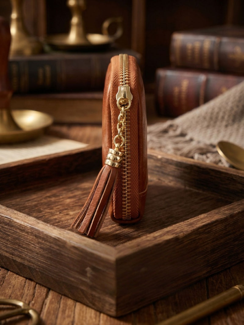 Retro Leather Handmade Zipper Short Wallets