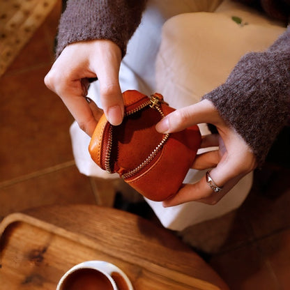 Retro Handmade Leather Coin Wallet Earphone Bag