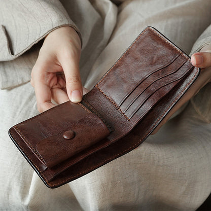 Retro Tanned Leather Folding Multi-card Slot Wallet
