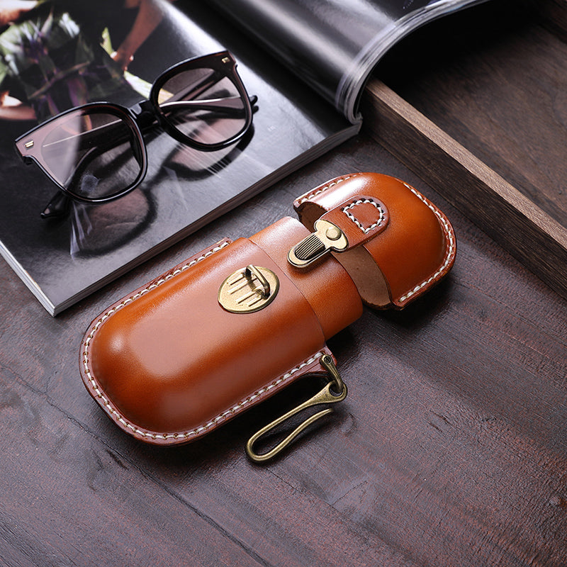 Vintage Sun Glasses Box With Hook Leather Eyewear Accessories Protect Case Portable Storage Glasses Holder