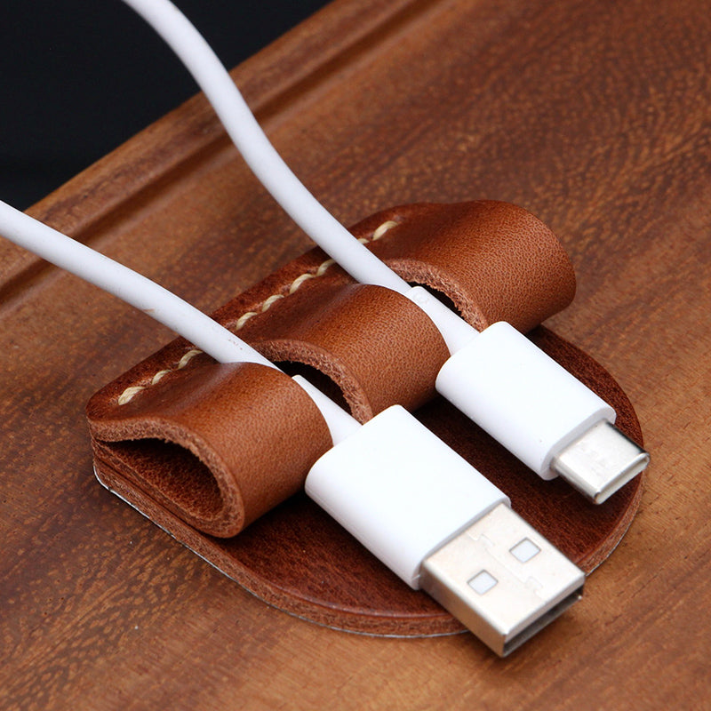 Retro Handmade Leather USB Data Cable Storage Fixed Buckle Clip