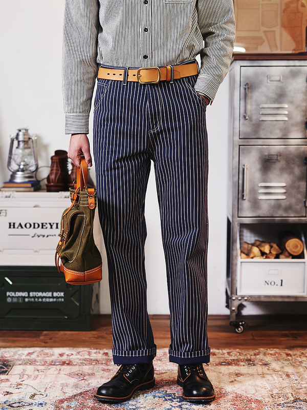 Retro Striped Denim Workwear Pants