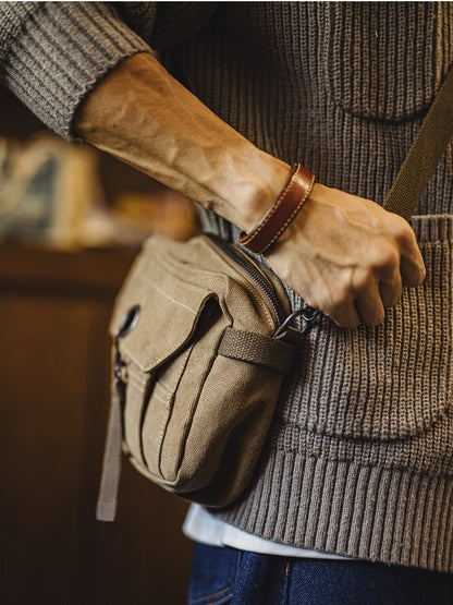 Retro Khaki Canvas Crossbody Bag Waist Bag