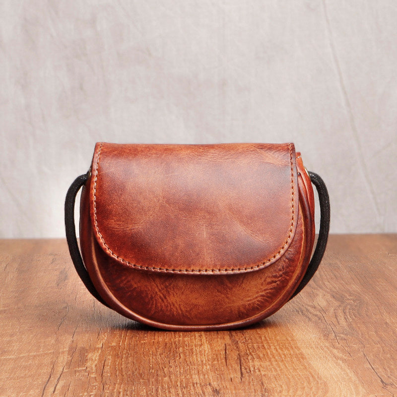 Retro Handmade Leather Card Wallets Mini Crossbody Bags