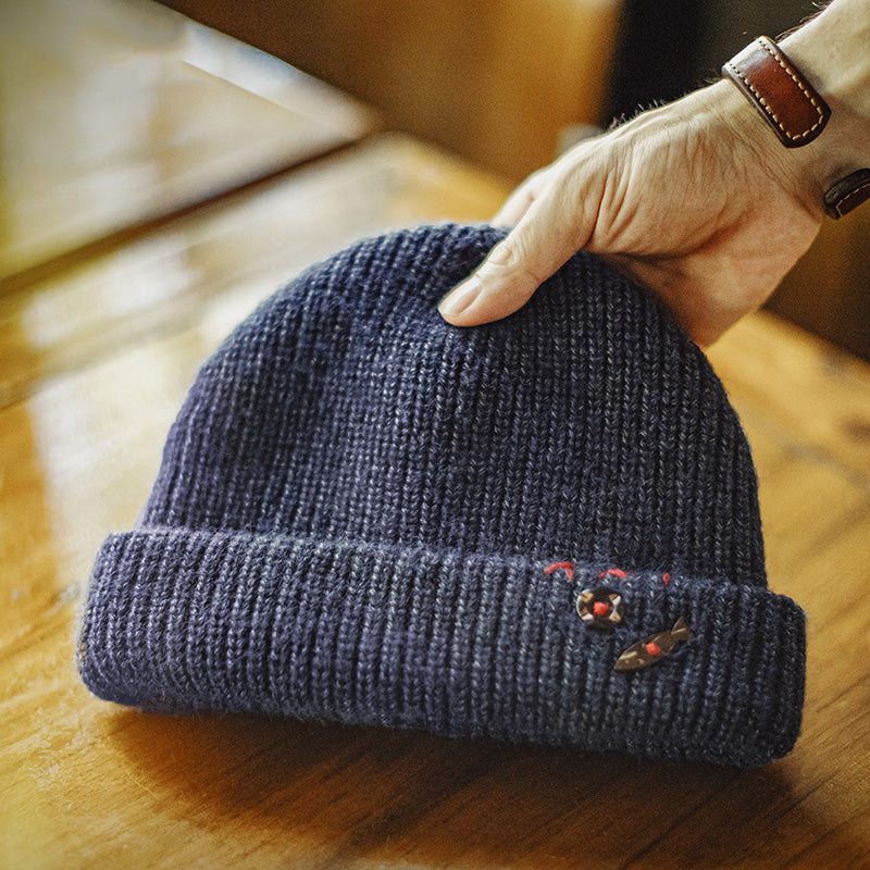 Vintage Winter Sailor Navy Knitted Beanie Hat