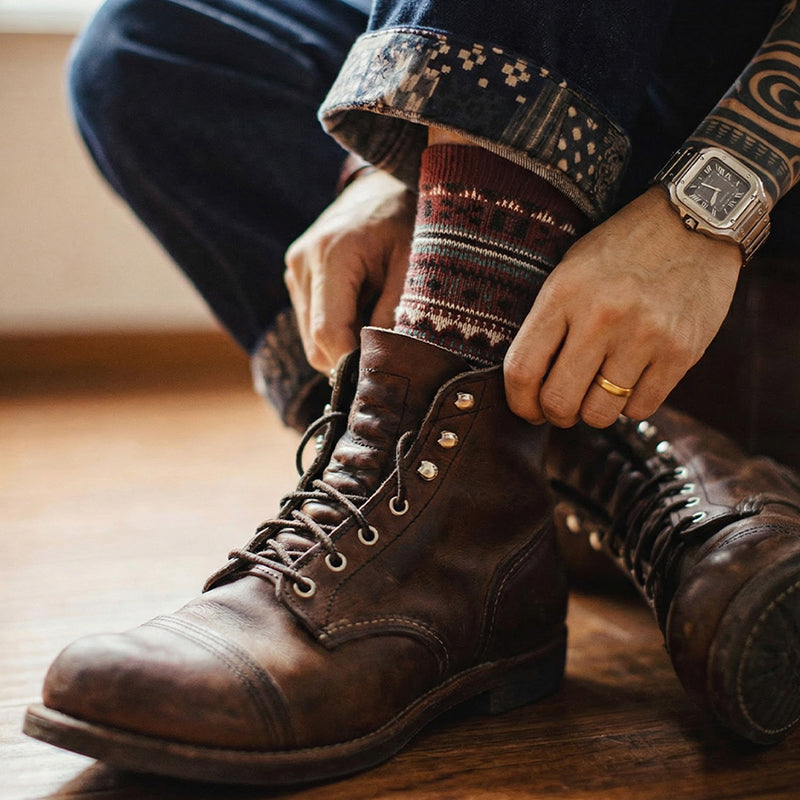 Retro Fair Isle Mid-calf Cotton Socks Ethnic Style Knitted Warm Socks