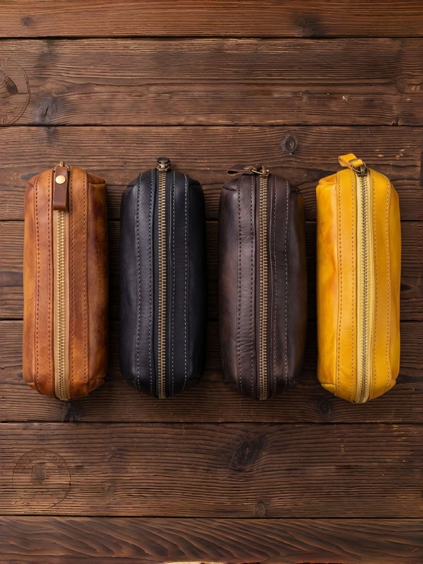 Retro Handmade Leather Pencil Case Travel Storage Bag Cosmetic Bag