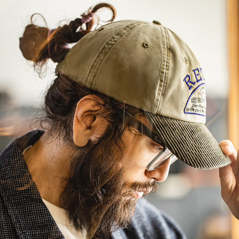 Retro Corduroy Embroidered Baseball Cap Flip Hat Adjustable Hat