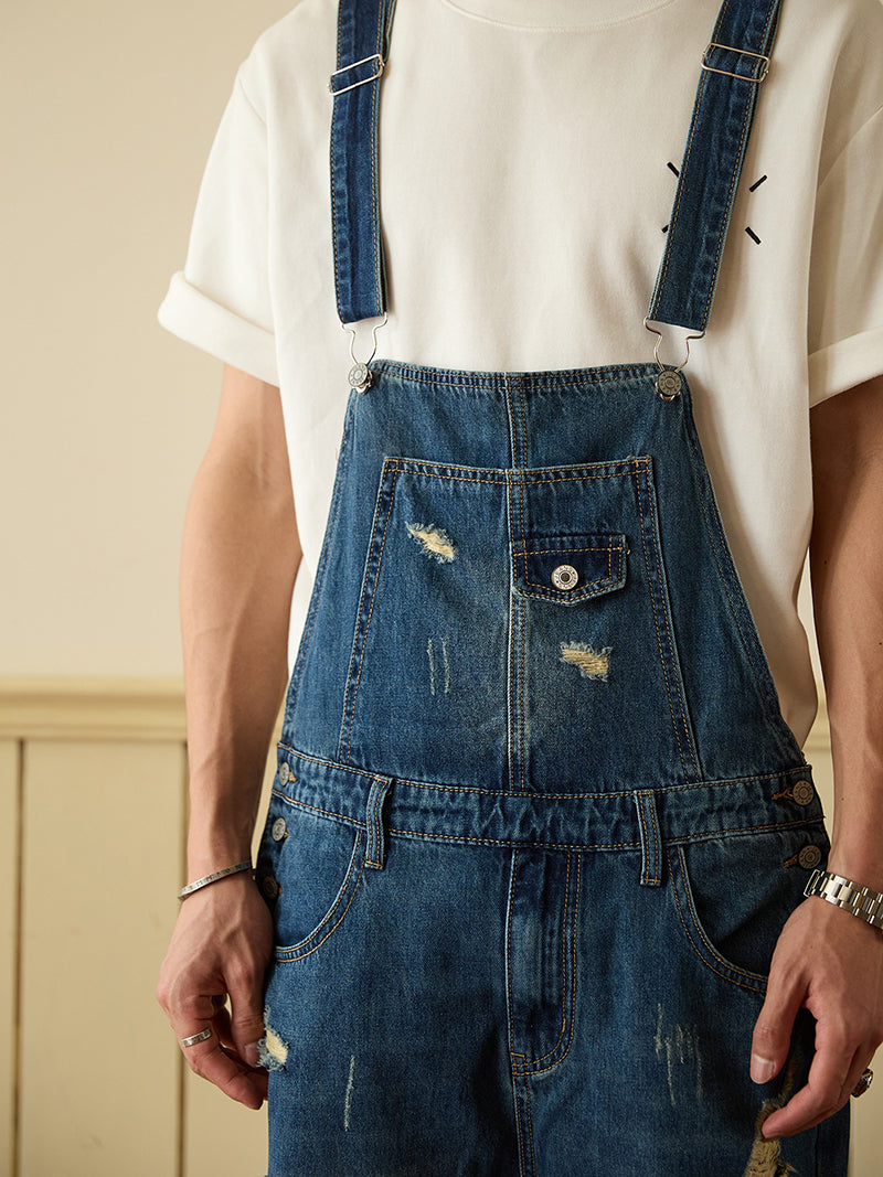 Retro Style Denim Multi-Pocket Overall Cargo Pants