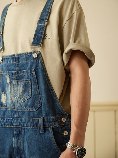 Retro Style Denim Multi-Pocket Overall Cargo Pants