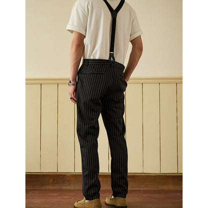 Retro Style Casual Stripe Overall Cargo Pants