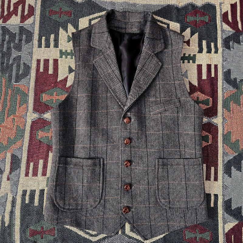 Retro Large Size Wool Herringbone Waistcoats