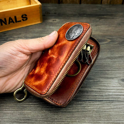Retro Handmade Leather Zipper Key Wallets