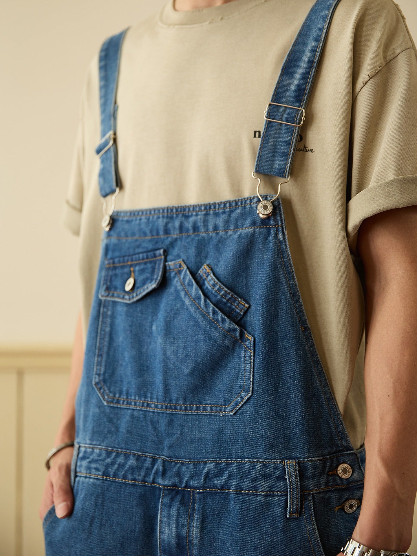 Retro Style Denim Multi-Pocket Overall Cargo Pants