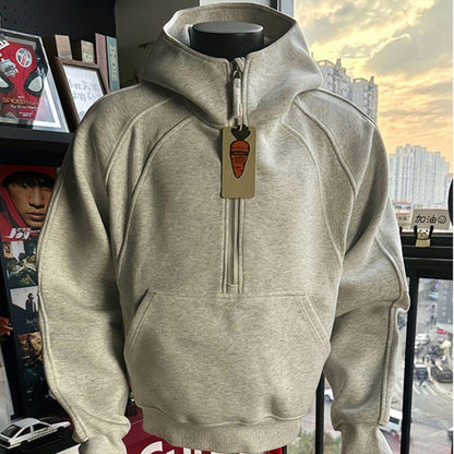 Retro Half Zipper Hood Outwear