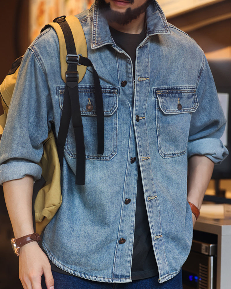 Vintage Washed Denim Shirt Work Jacket