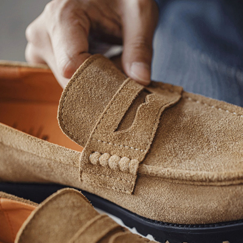 Retro Leather Lacing Anti-slip Soft-soled Suede Loafer