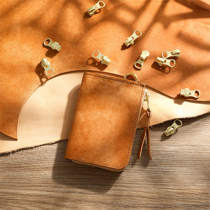 Retro Handmade Tanned Leather Short Zipper Wallet